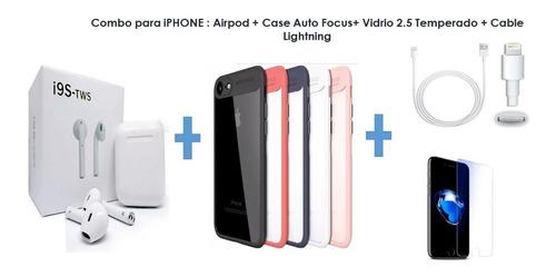 Kit iPhone 6, 6s, 7, 8/x: Audifonos I9s + Case + Lightnining