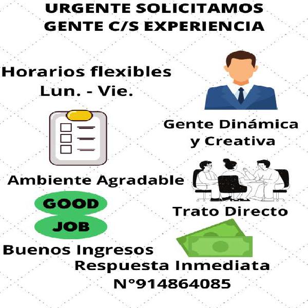 Urgente solicitamos gente con/sin experiencia en Trujillo