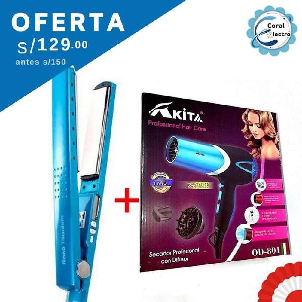 Combo 2 por 1 Plancha + secadora profesional ambas con