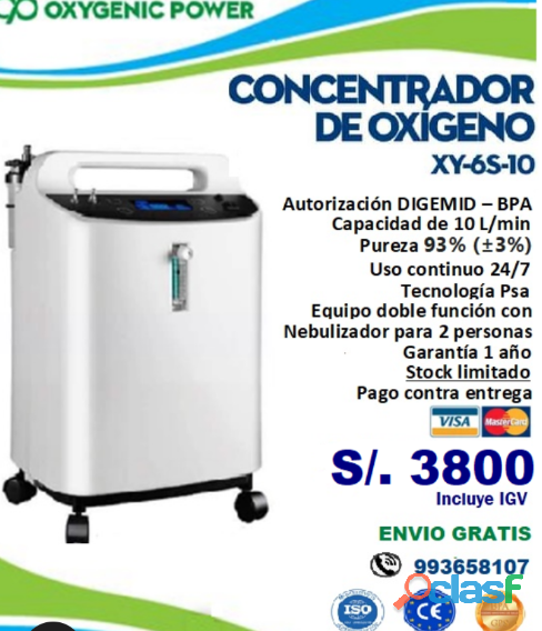 Concentrador de Oxígeno 10L / XY 6S 10