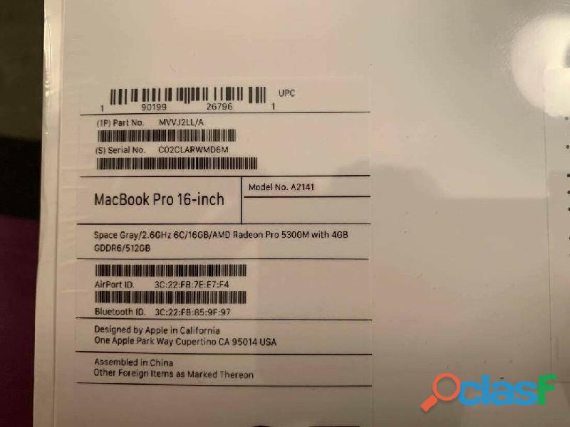 Apple macbook pro 16 2019 2.6ghz i7 16gb 512gb ssd
