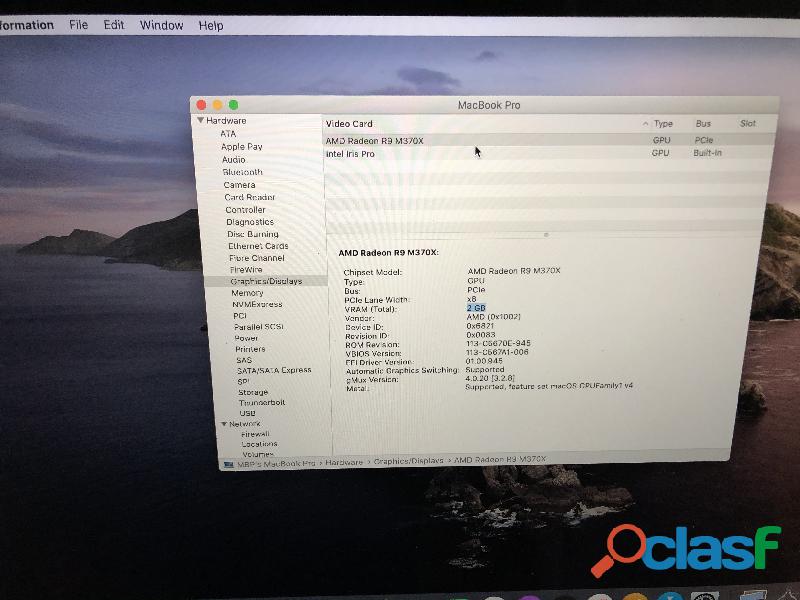 Macbook pro 15.4” intel i7 mid 2015 video dedicado r9