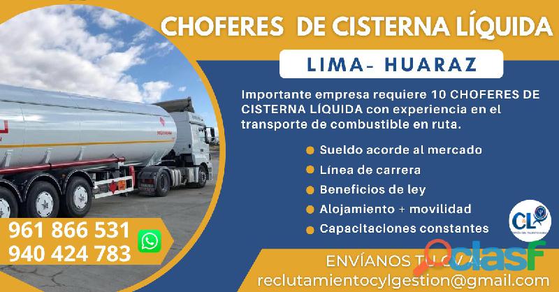 Conductor A3C Cisterna Líquida Ruta Lima/Huaraz