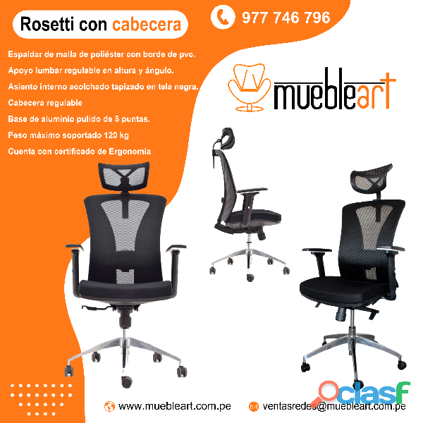silla modelo presidencial Rosetti con cabecera ajustable