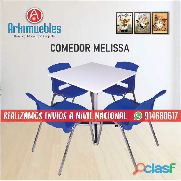 Mesa + 4 cuatro sillas para restaurante ARKIMUEBLE