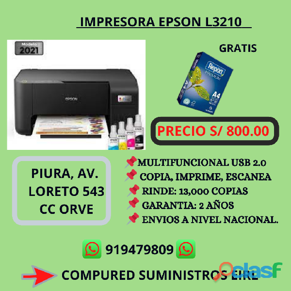 IMPRESORA EPSON L3210 ENTRDA USB 2.0 MULTIFUNCION