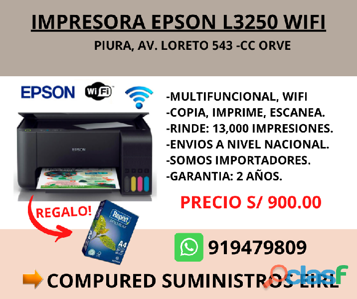 IMPRESORA EPSON L3250 WIFI MULTIFUNCION