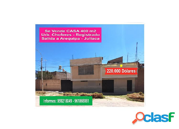 Se Vende Casa de 400 m2 - Salida a Arequipa