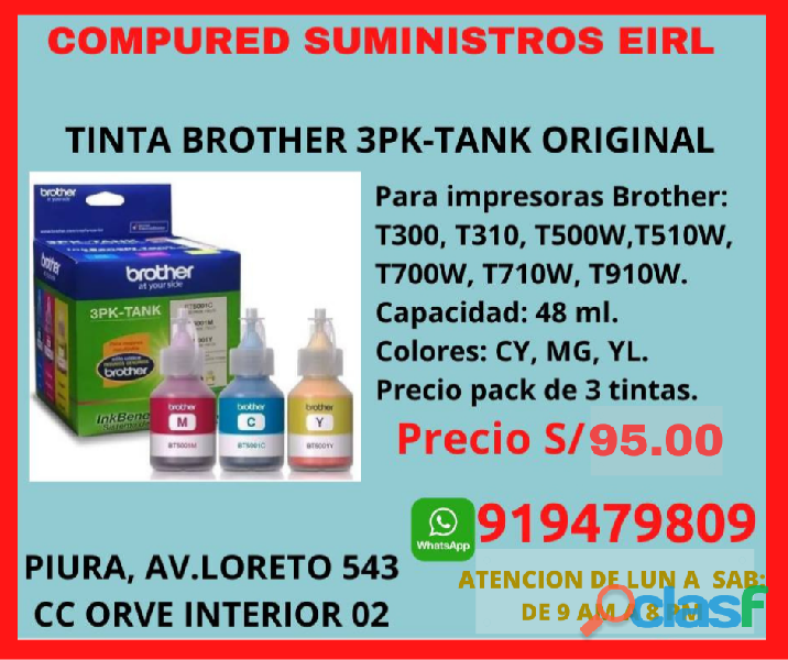 Tinta Brother Dcp t710w Pack 3 Tintas Colores