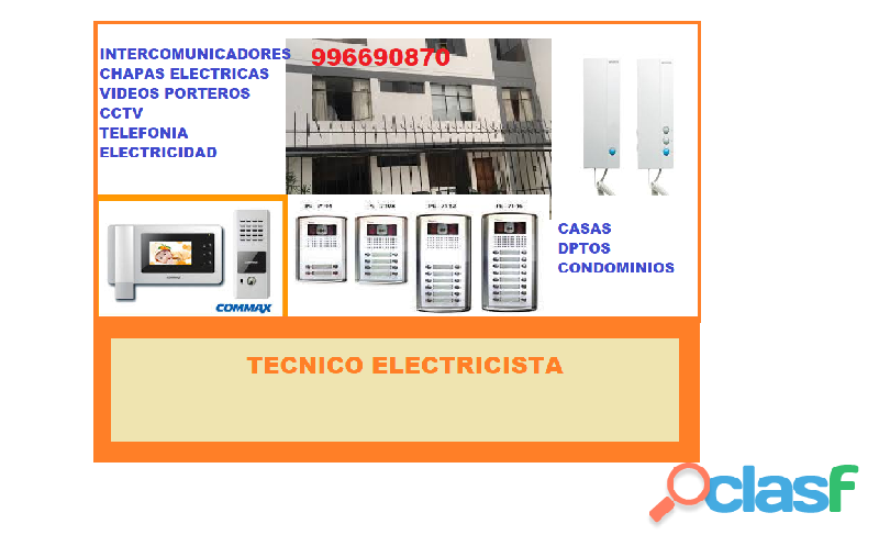 TECNICO CHAPAS ELECTRICAS Y INTERCOMUNICADORES