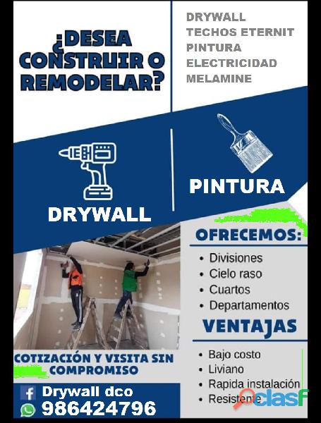 Construcción Drywall departamentos, techos, diseños