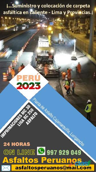 Precio por m2 asfalto en caliente imprimaciones Perú 2023