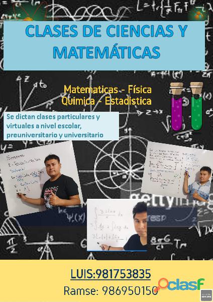 Clases virtuales de matemática, física y química