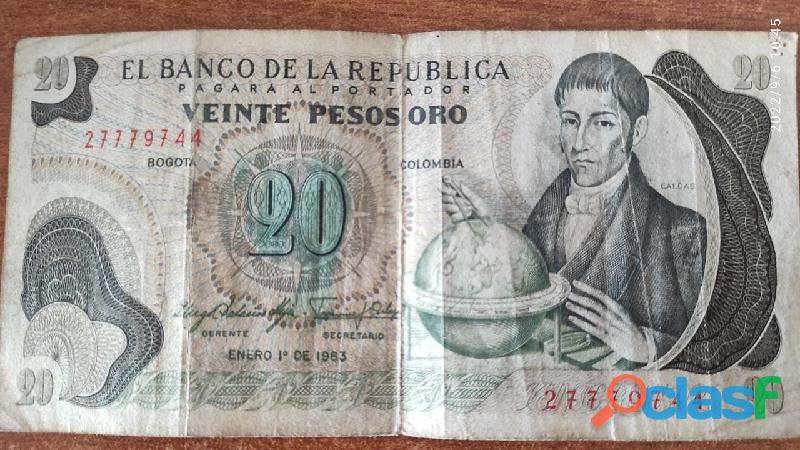 venta de billetes de coleccion de 20 pesos de oro