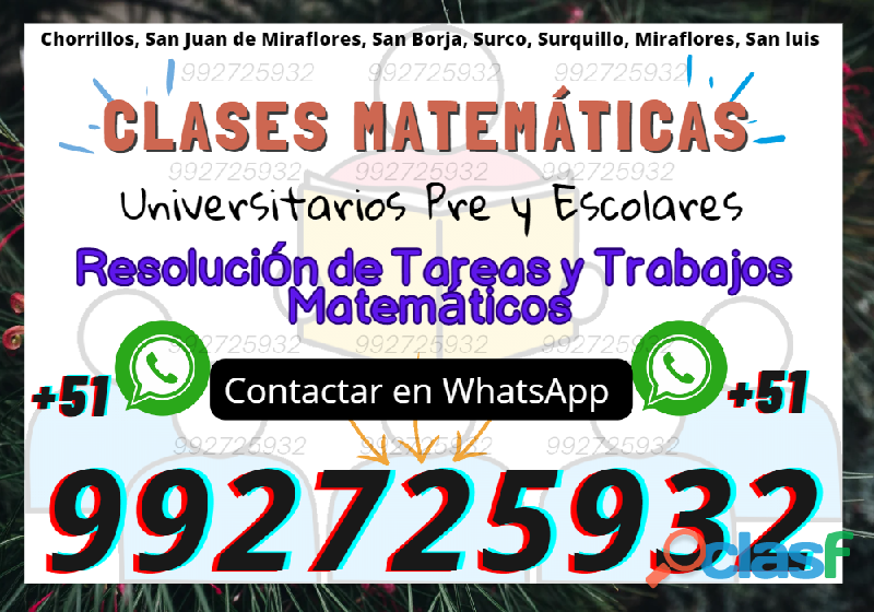 CLASES de MATEMÁTICAS TAREAS Profesores UNI / Cono Sur