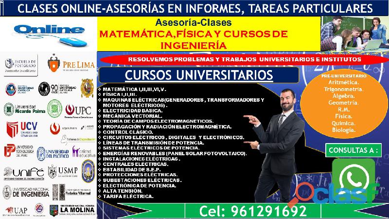 CLASES Y ASESORÍAS DE MATEMÁTICAS, FÍSICA Y CURSOS DE