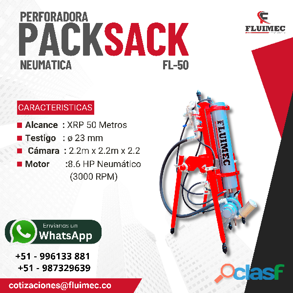Perforadora Neumatica para interior mina : "Packsack fl50"