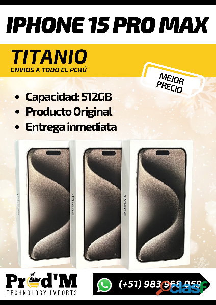 IPHONE 15 PRO MAX || TITANIO 512GB || PROD'M