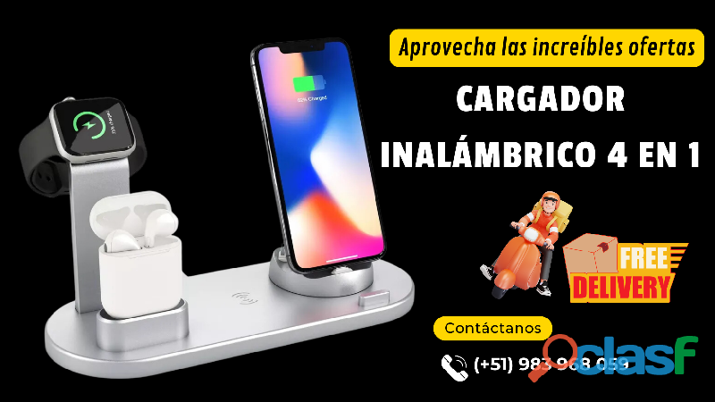 CARGADOR INALAMBRICO 4 EN 1 EN NEGRO || VENTA || PROD'M