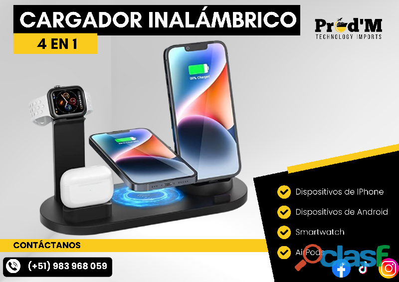 CARGADOR INALÁMBRICO 4 EN 1 PARA IPHONE IMPORTADO || PROD'M