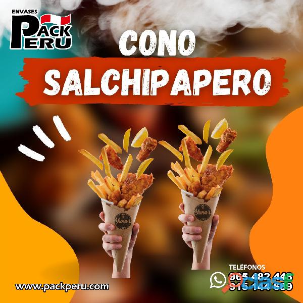 CONO PARA SALCHIPAPA CON IMPRESIÓN DE TU MARCA