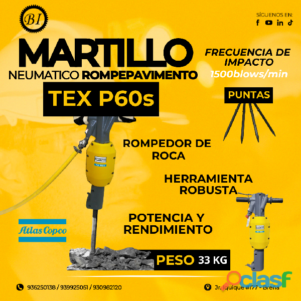 MARTILLO NEUMATICO ROMPEPAVIMENTO TEX P60s