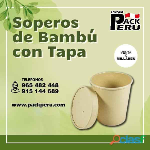 Soperos de bambú con tapa en diferentes tamaños