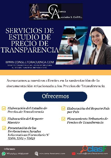 SERVICIOS DE ESTUDIO DE PRECIO DE TRANSPARENCIA